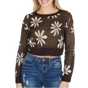 Full Circle Trends Juniors Woven Daisy Sweater - Black